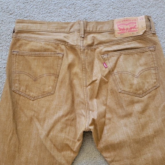 Levis 501 Jeans Mens 36x32 Mustard Yellow White Oak Cone Denim Straight ...